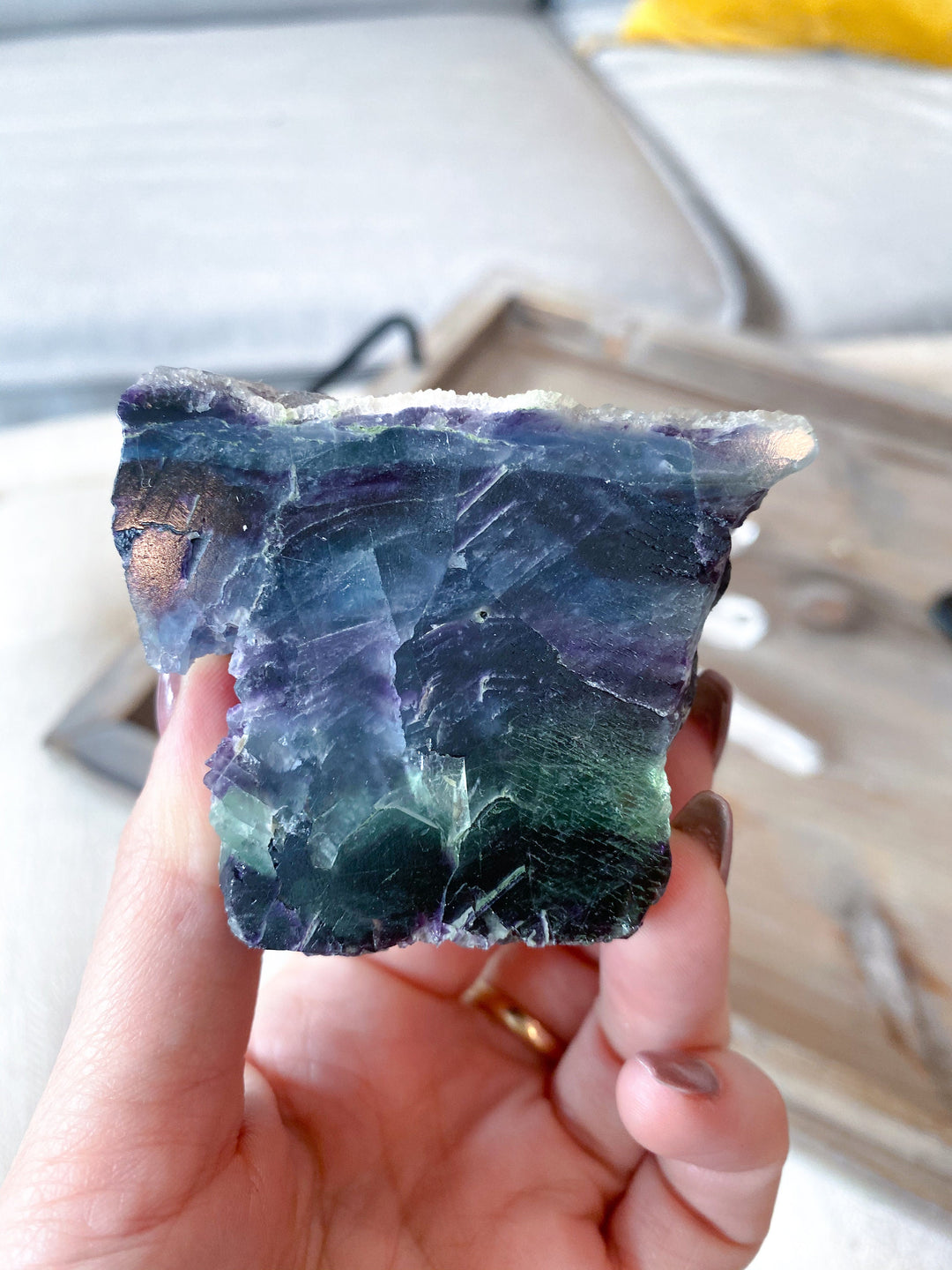 Polished Rainbow Fluorite Point - Green and Deep Purple - Get this EXACT Stone - Protection - Aura Cleanse - Communication - Visions