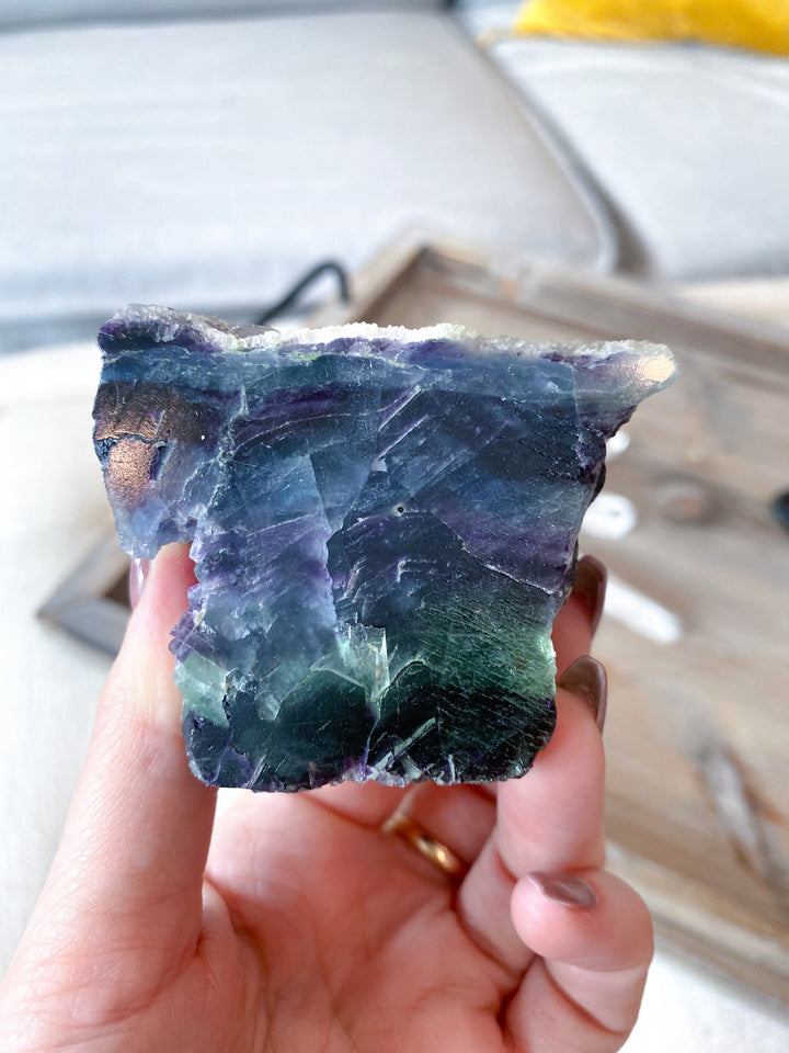 Polished Rainbow Fluorite Point - Green and Deep Purple - Get this EXACT Stone - Protection - Aura Cleanse - Communication - Visions