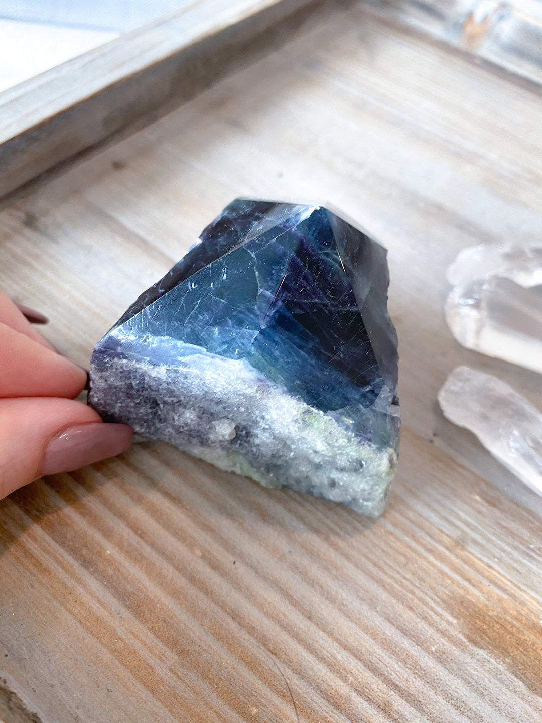 Polished Rainbow Fluorite Point - Green and Deep Purple - Get this EXACT Stone - Protection - Aura Cleanse - Communication - Visions