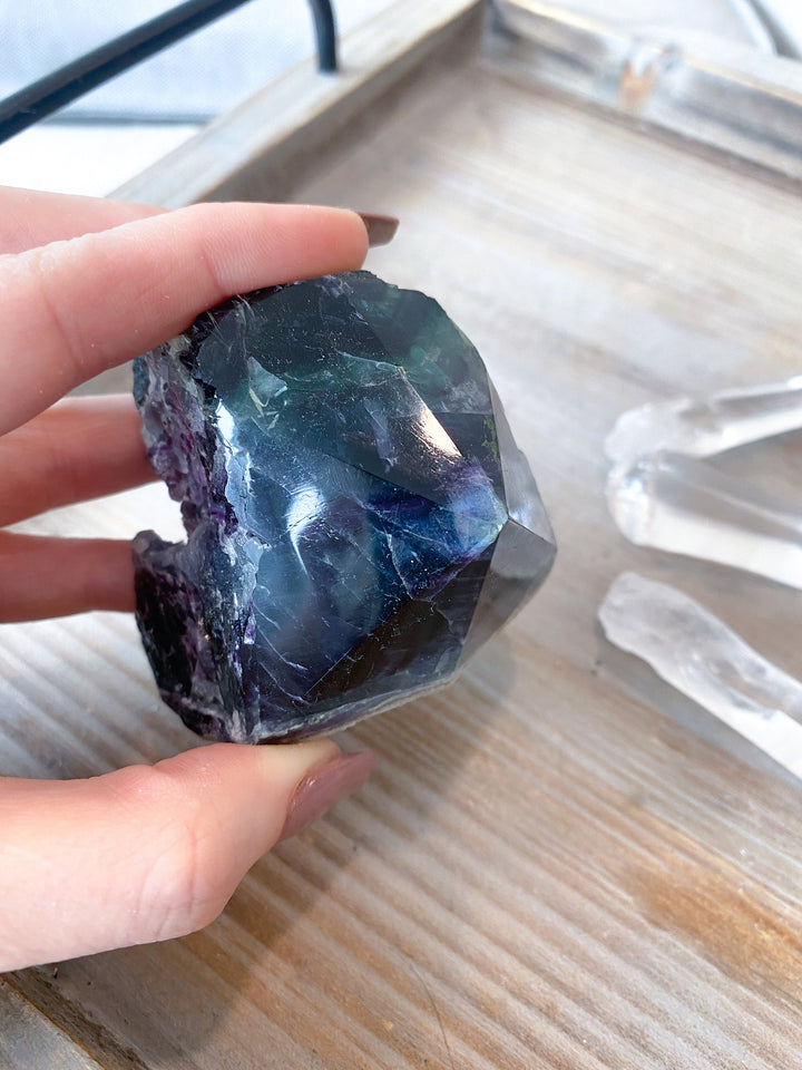 Polished Rainbow Fluorite Point - Green and Deep Purple - Get this EXACT Stone - Protection - Aura Cleanse - Communication - Visions