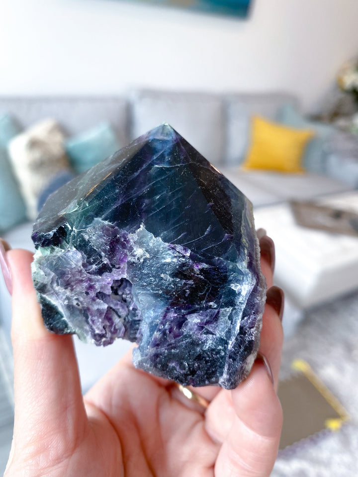 Polished Rainbow Fluorite Point - Green and Deep Purple - Get this EXACT Stone - Protection - Aura Cleanse - Communication - Visions