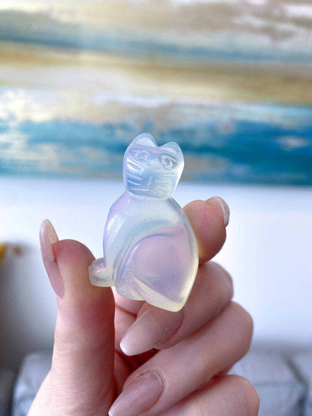 Opalite Cat Carving