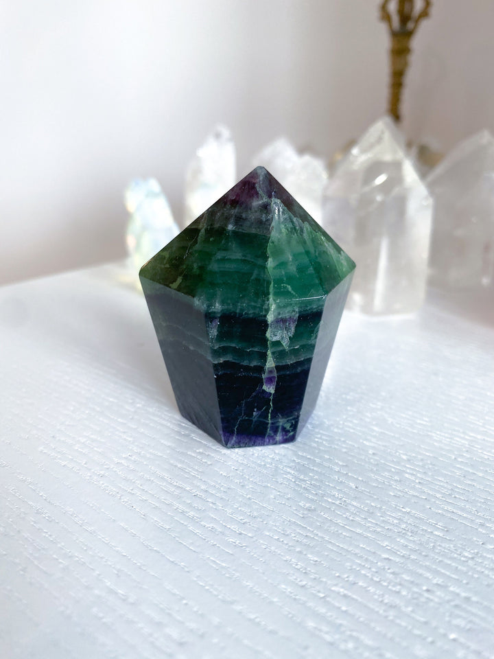 Polished Fluorite Point - Dark Green and Deep Purple - Get this EXACT Stone - Protection - Aura Cleanse - Communication - Visions