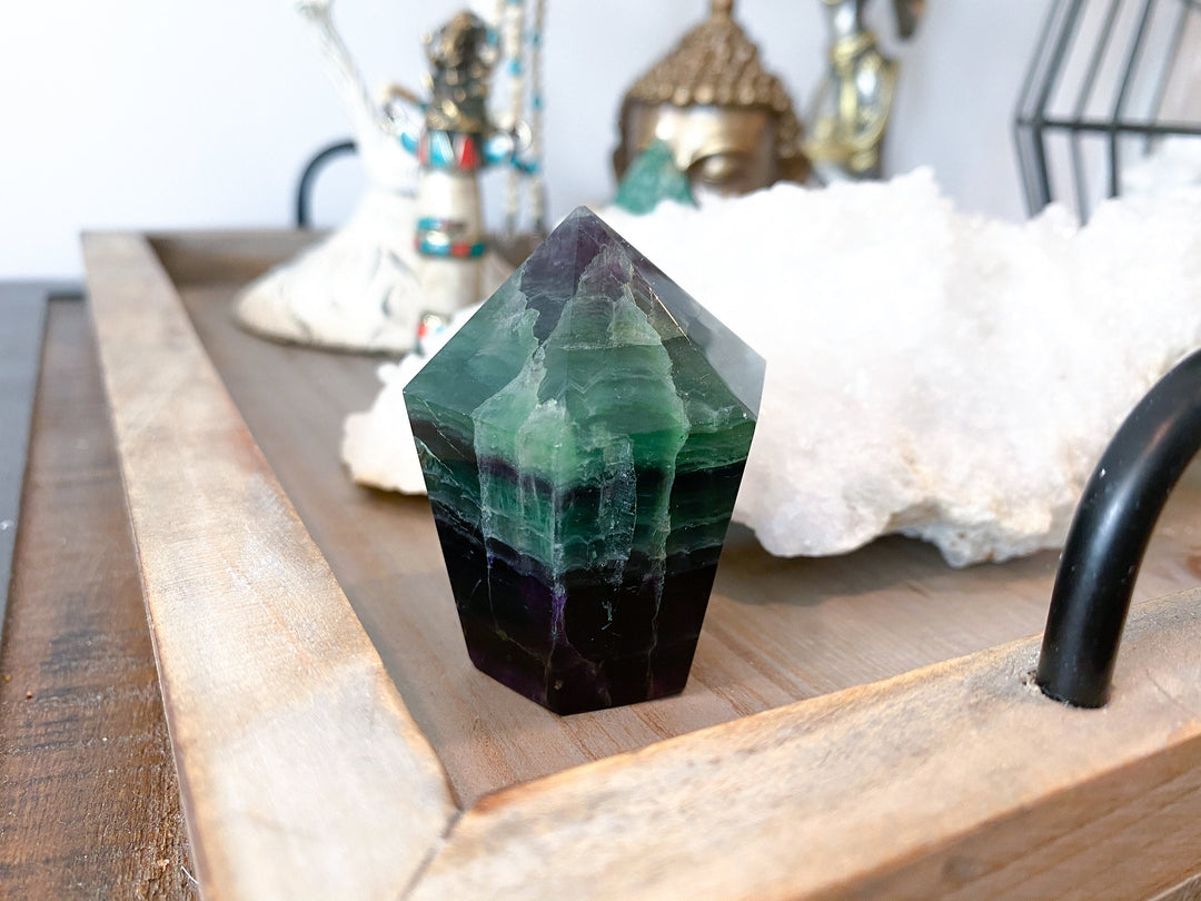 Polished Fluorite Point - Dark Green and Deep Purple - Get this EXACT Stone - Protection - Aura Cleanse - Communication - Visions