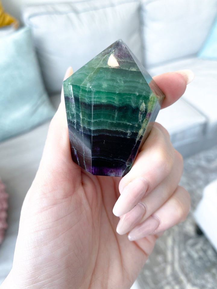 Polished Fluorite Point - Dark Green and Deep Purple - Get this EXACT Stone - Protection - Aura Cleanse - Communication - Visions