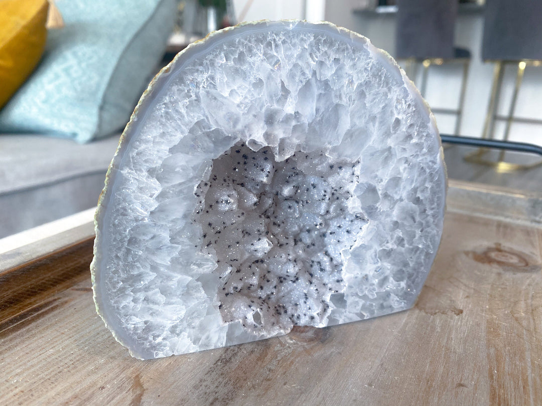 Large *Dragon Fruit* Druzy Agate Geode Freestanding - Increase Energy - Calm Nerves - Crystal Therapy - Self-care Stone - 4" tall