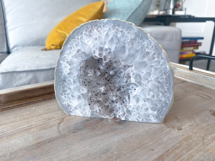 Large *Dragon Fruit* Druzy Agate Geode Freestanding - Increase Energy - Calm Nerves - Crystal Therapy - Self-care Stone - 4" tall