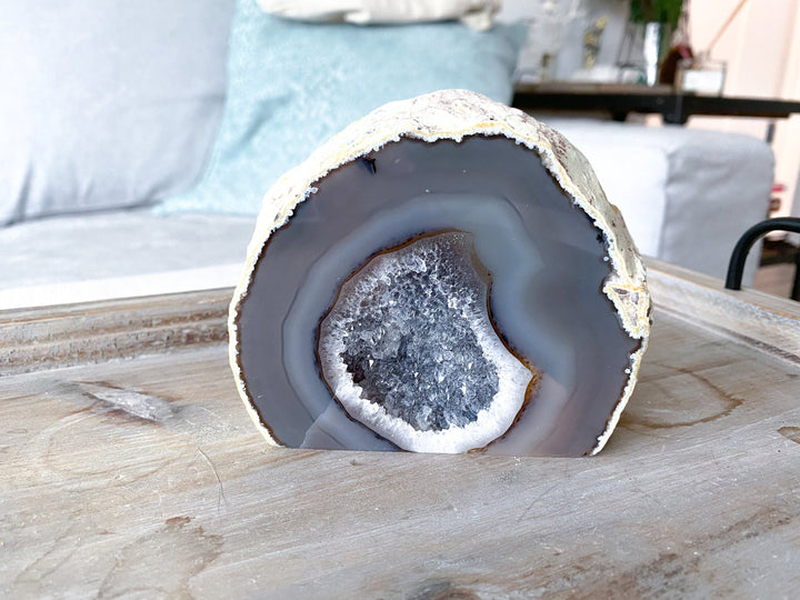 Large Druzy Agate Geode Freestanding - Increase Energy - Calm Nerves - Crystal Therapy - Self-care Stone - 3.5" tall
