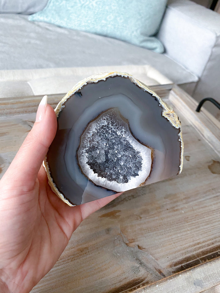 Large Druzy Agate Geode Freestanding - Increase Energy - Calm Nerves - Crystal Therapy - Self-care Stone - 3.5" tall