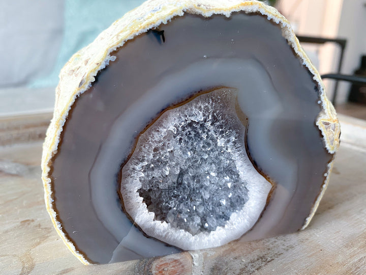 Large Druzy Agate Geode Freestanding - Increase Energy - Calm Nerves - Crystal Therapy - Self-care Stone - 3.5" tall