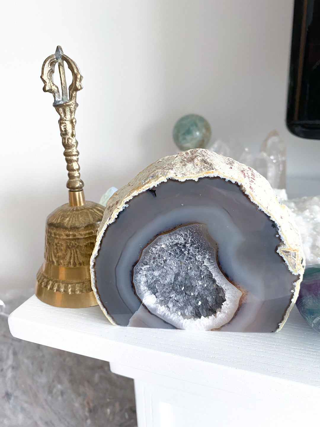 Large Druzy Agate Geode Freestanding - Increase Energy - Calm Nerves - Crystal Therapy - Self-care Stone - 3.5" tall