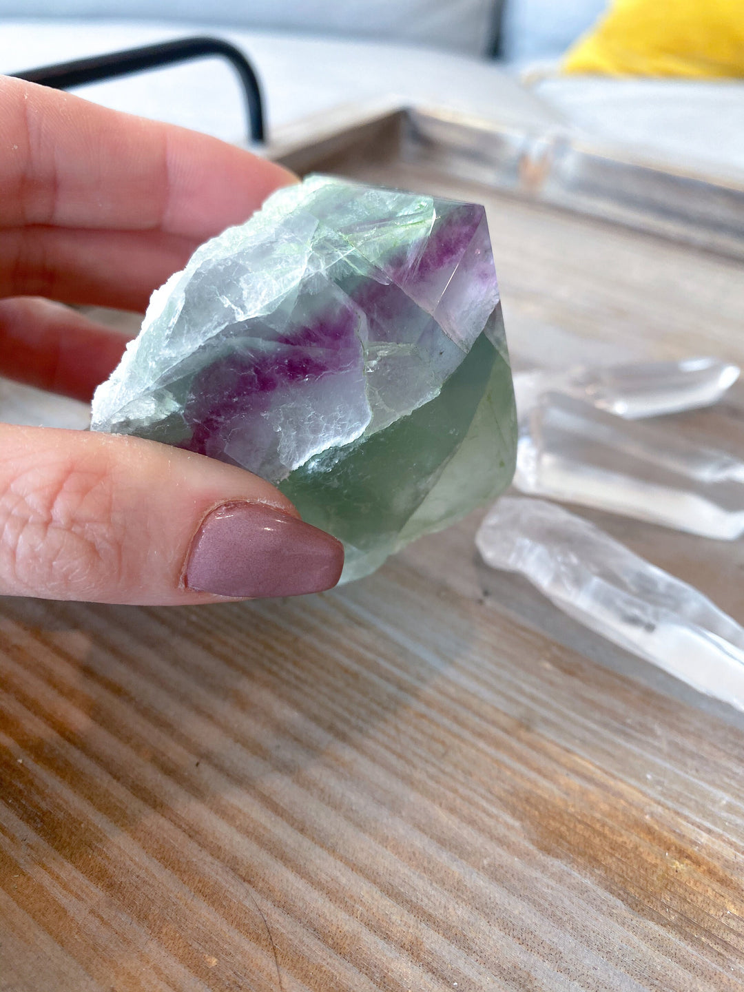 Polished Fluorite Point - Light Green and Deep Purple Stripe - Get this EXACT Stone - Protection - Aura Cleanse - Communication - Visions