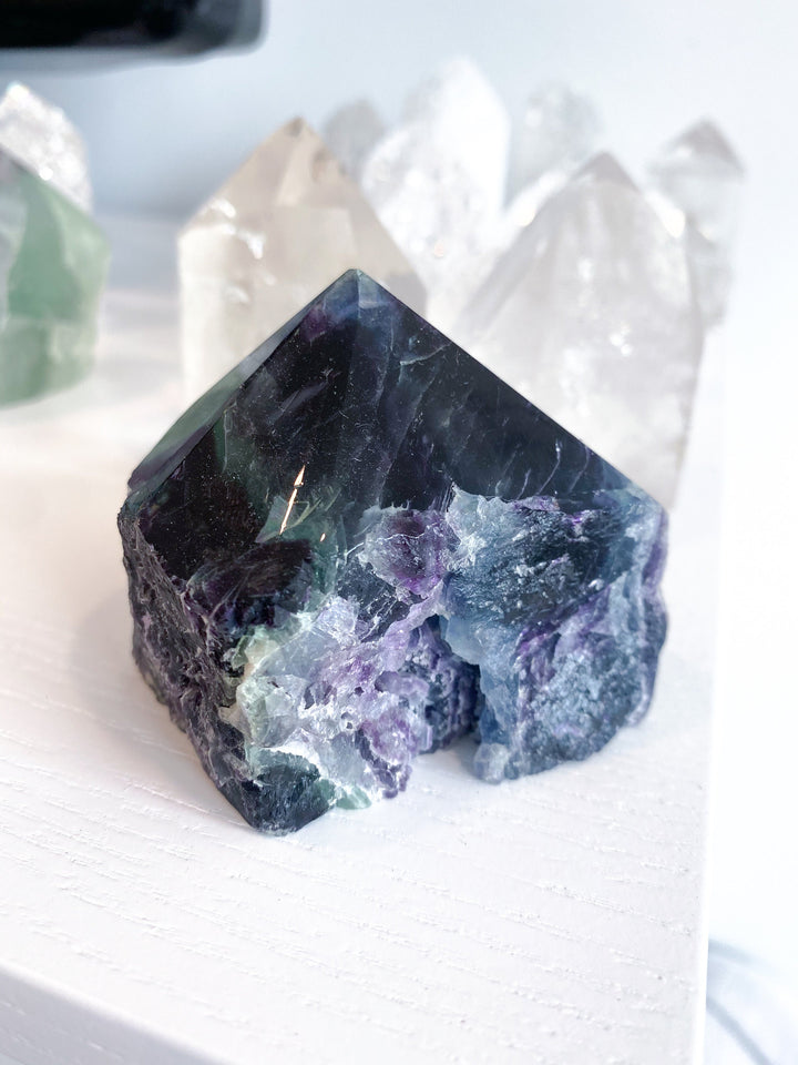 Polished Rainbow Fluorite Point - Green and Deep Purple - Get this EXACT Stone - Protection - Aura Cleanse - Communication - Visions