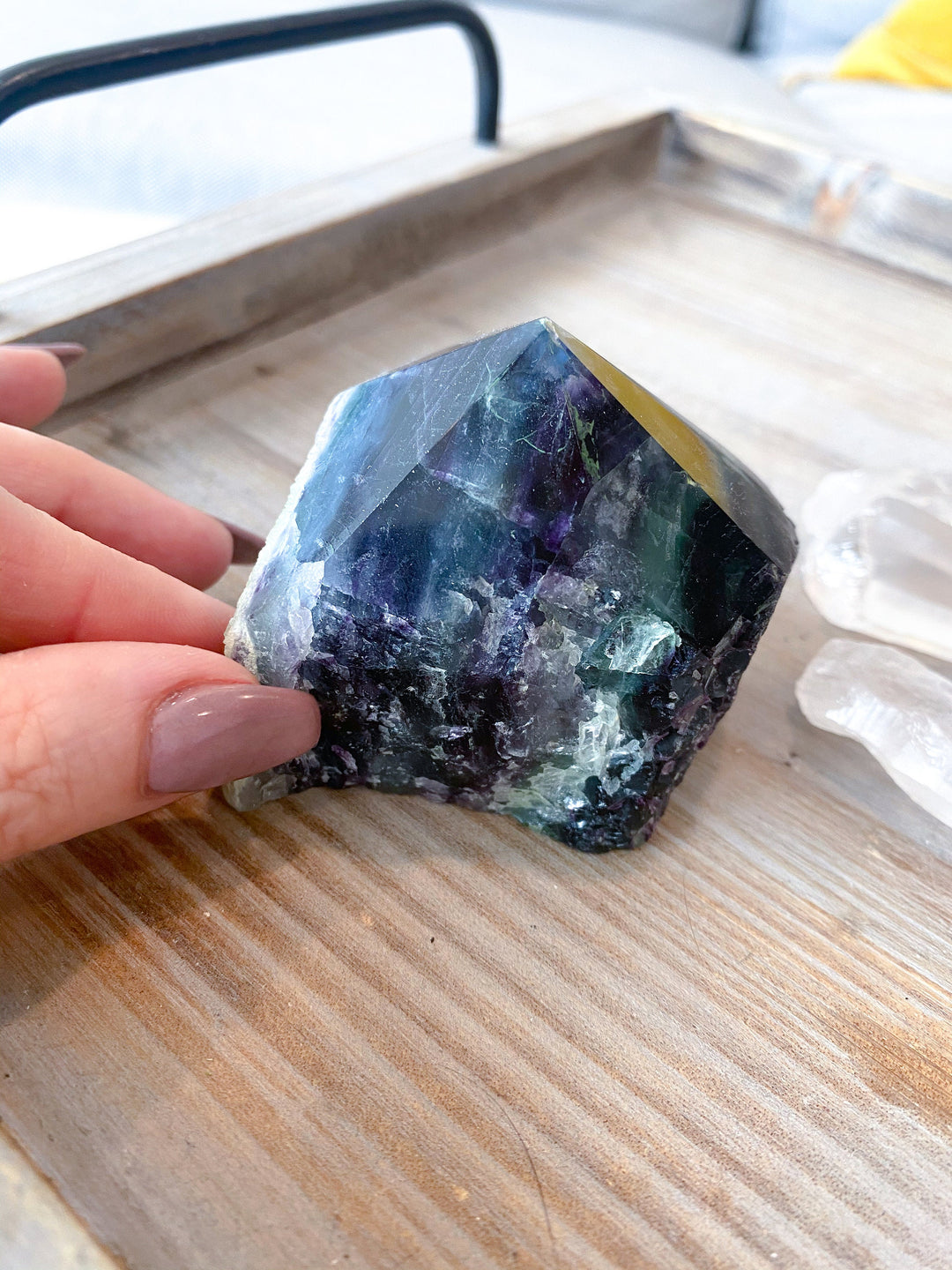 Polished Rainbow Fluorite Point - Green and Deep Purple - Get this EXACT Stone - Protection - Aura Cleanse - Communication - Visions