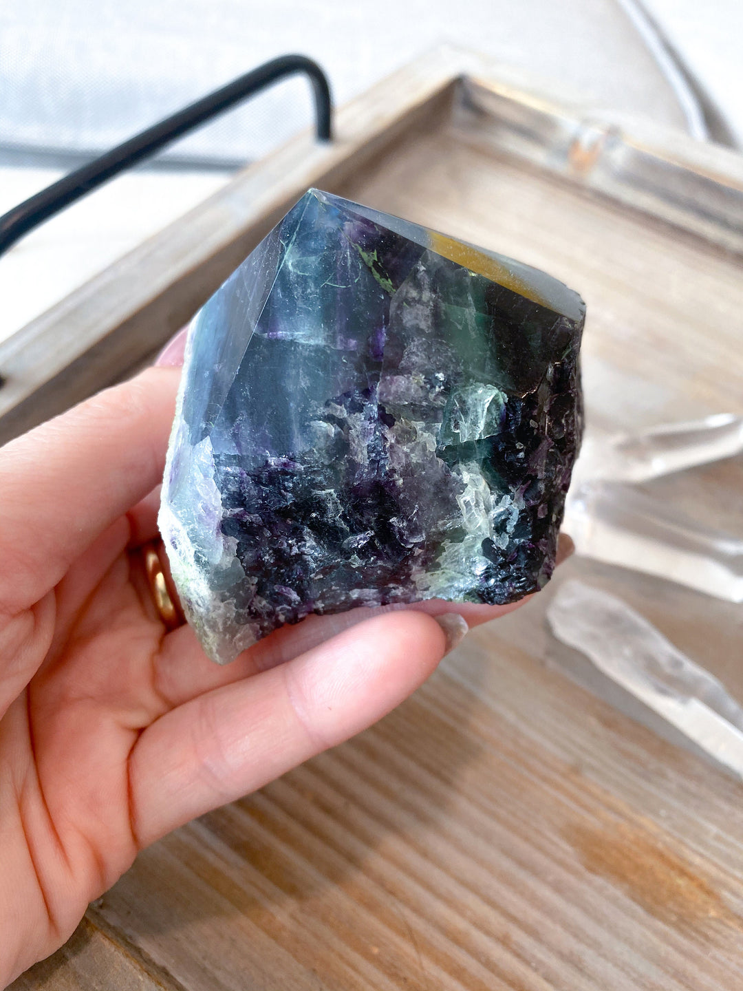 Polished Rainbow Fluorite Point - Green and Deep Purple - Get this EXACT Stone - Protection - Aura Cleanse - Communication - Visions