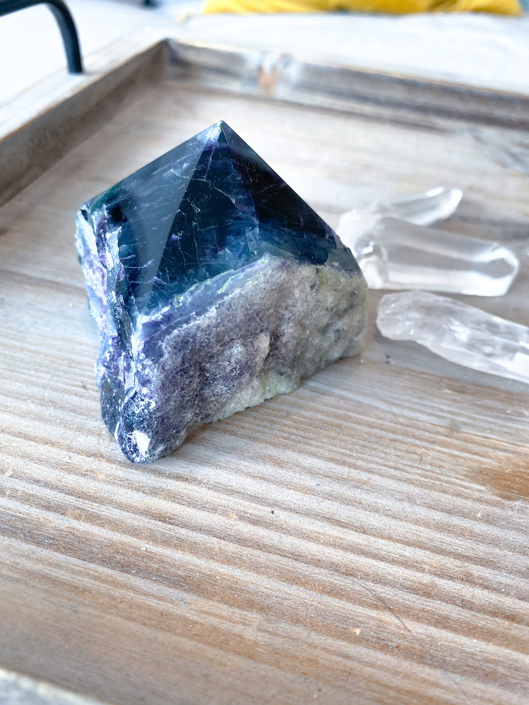 Polished Rainbow Fluorite Point - Green and Deep Purple - Get this EXACT Stone - Protection - Aura Cleanse - Communication - Visions