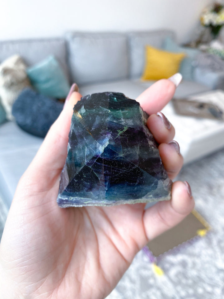 Polished Rainbow Fluorite Point - Green and Deep Purple - Get this EXACT Stone - Protection - Aura Cleanse - Communication - Visions