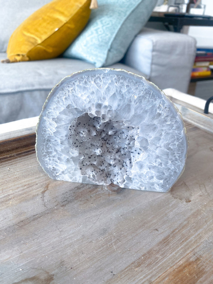 Large *Dragon Fruit* Druzy Agate Geode Freestanding - Increase Energy - Calm Nerves - Crystal Therapy - Self-care Stone - 4" tall