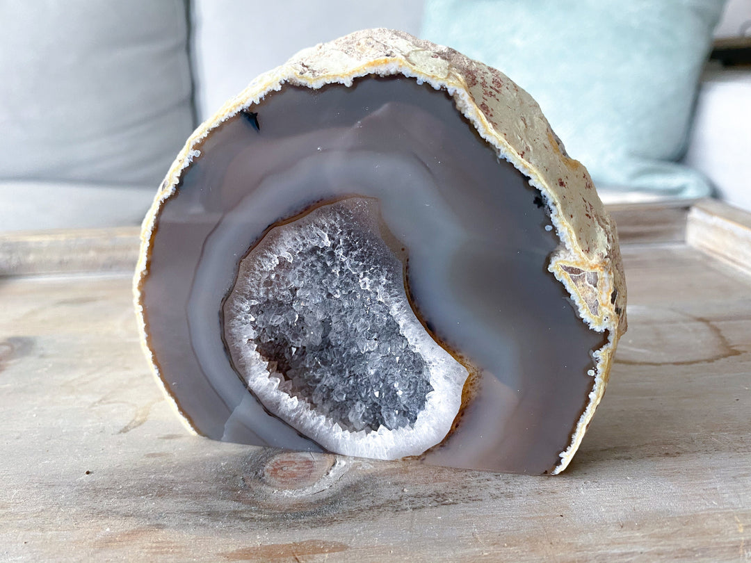 Large Druzy Agate Geode Freestanding - Increase Energy - Calm Nerves - Crystal Therapy - Self-care Stone - 3.5" tall