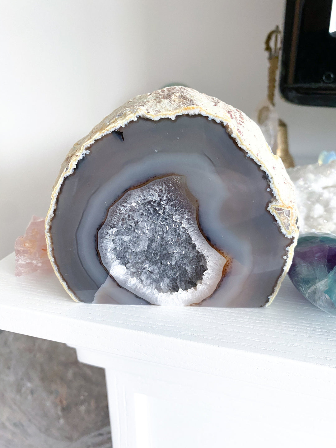 Large Druzy Agate Geode Freestanding - Increase Energy - Calm Nerves - Crystal Therapy - Self-care Stone - 3.5" tall