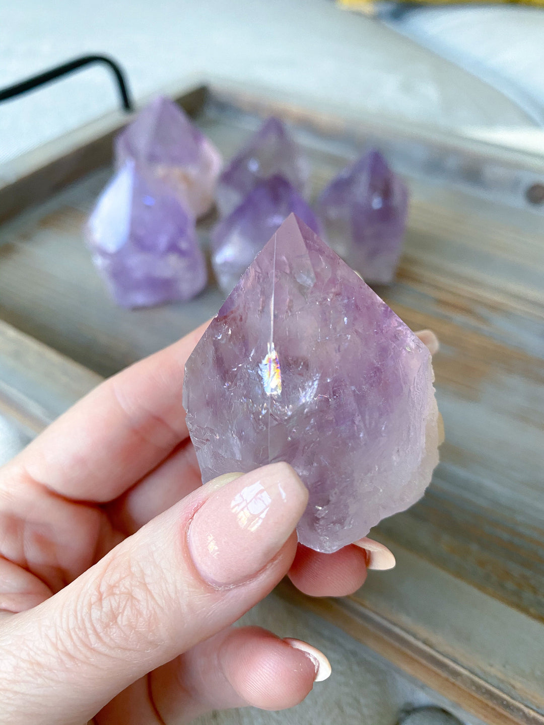 Glassy Amethyst Top Polish Point: Rainbows
