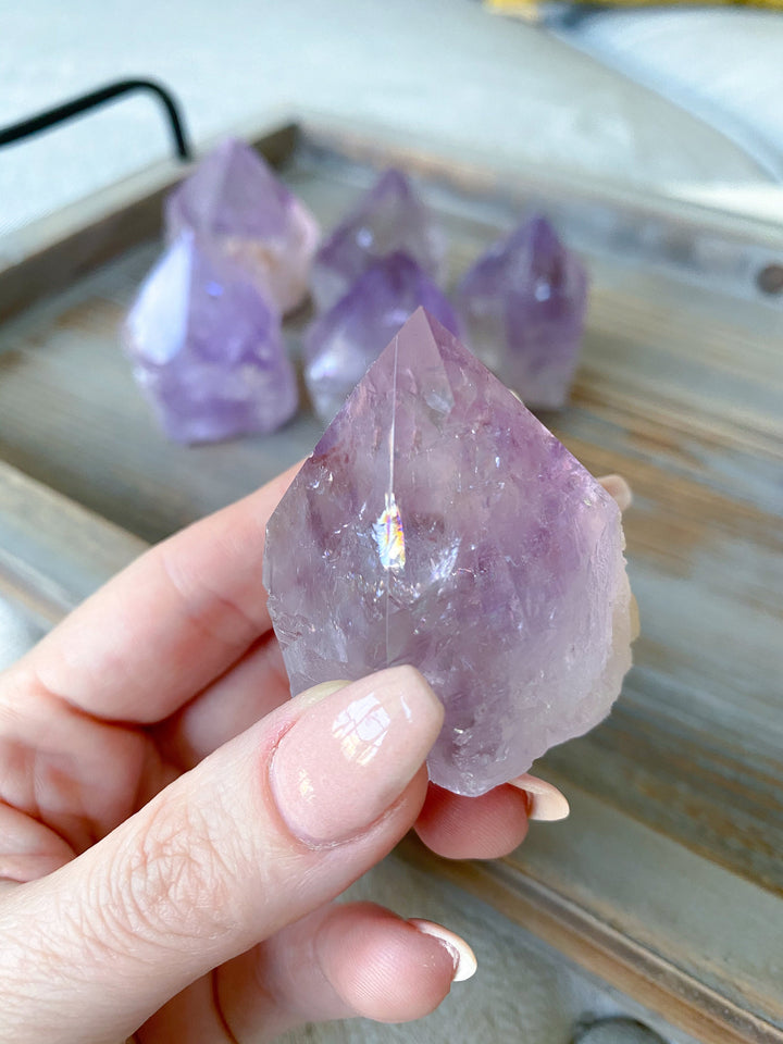 Glassy Amethyst Top Polish Point: Rainbows