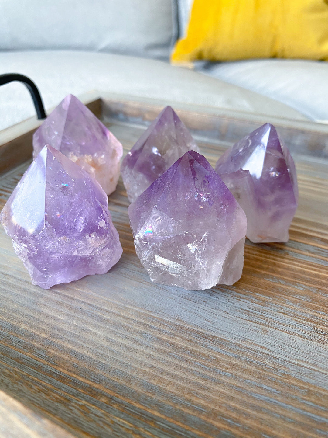 Glassy Amethyst Top Polish Point: Rainbows