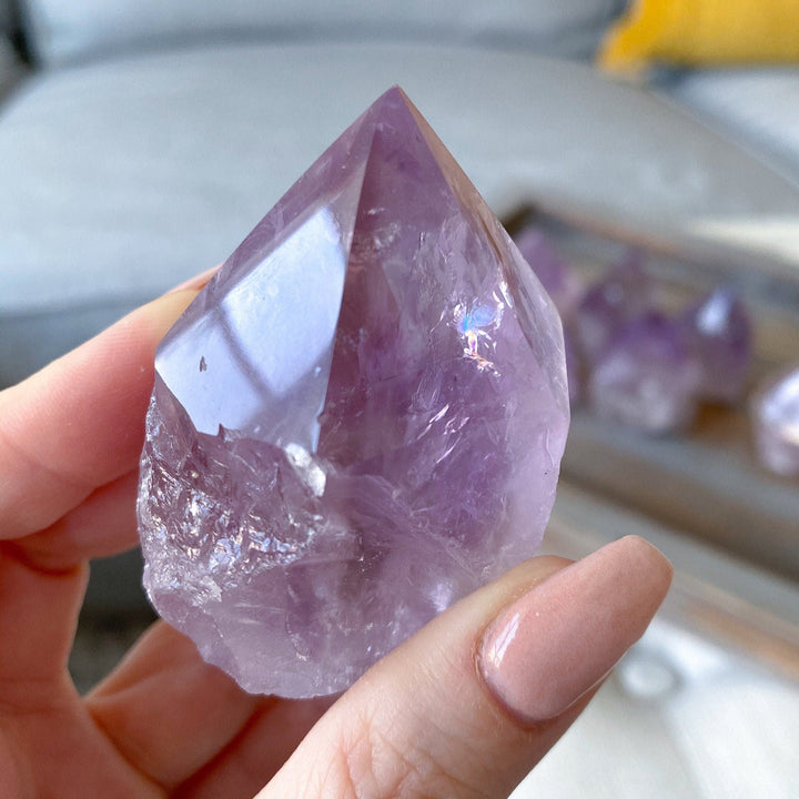 Glassy Amethyst Top Polish Point: Rainbows