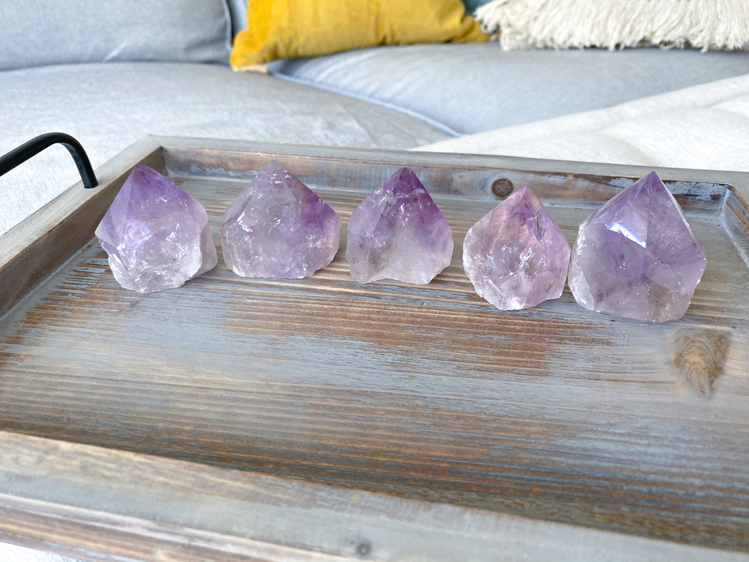 Glassy Amethyst Top Polish Point: Rainbows