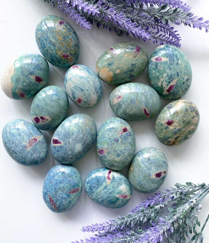 Ruby Fuchsite Palm Stone - Anyolite - Self Love - Emotional Support - Overall Health - Confidence - Release - Root and Heart Chakra