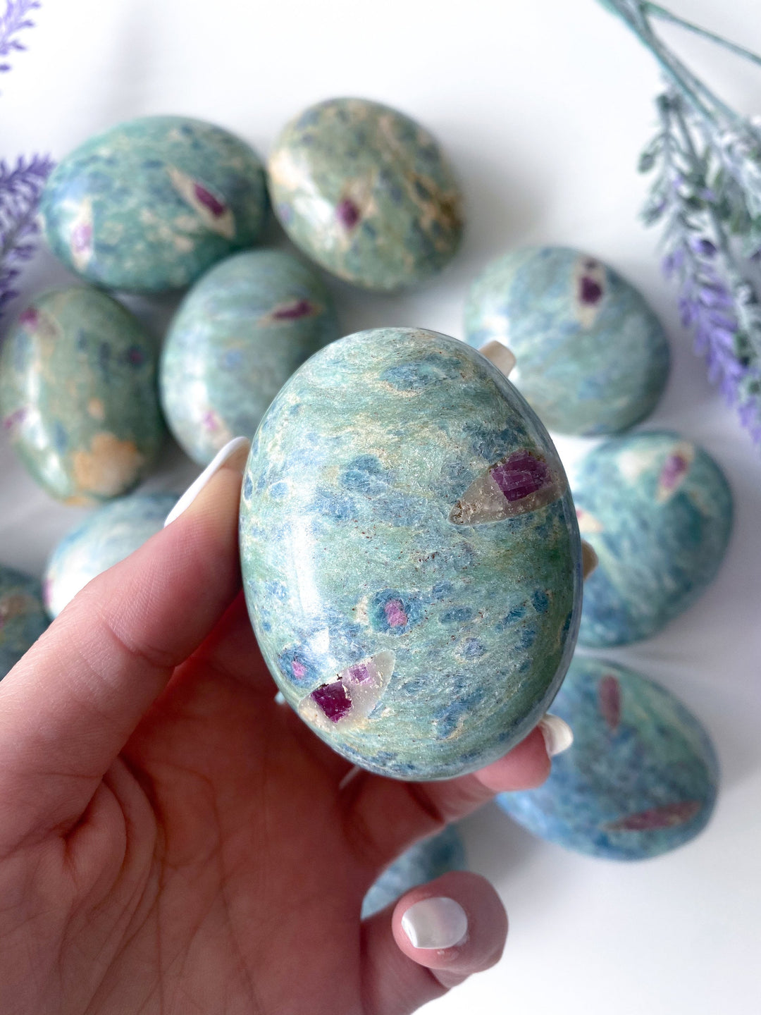 Ruby Fuchsite Palm Stone - Anyolite - Self Love - Emotional Support - Overall Health - Confidence - Release - Root and Heart Chakra