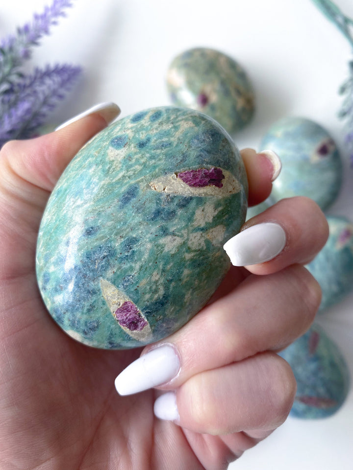 Ruby Fuchsite Palm Stone - Anyolite - Self Love - Emotional Support - Overall Health - Confidence - Release - Root and Heart Chakra
