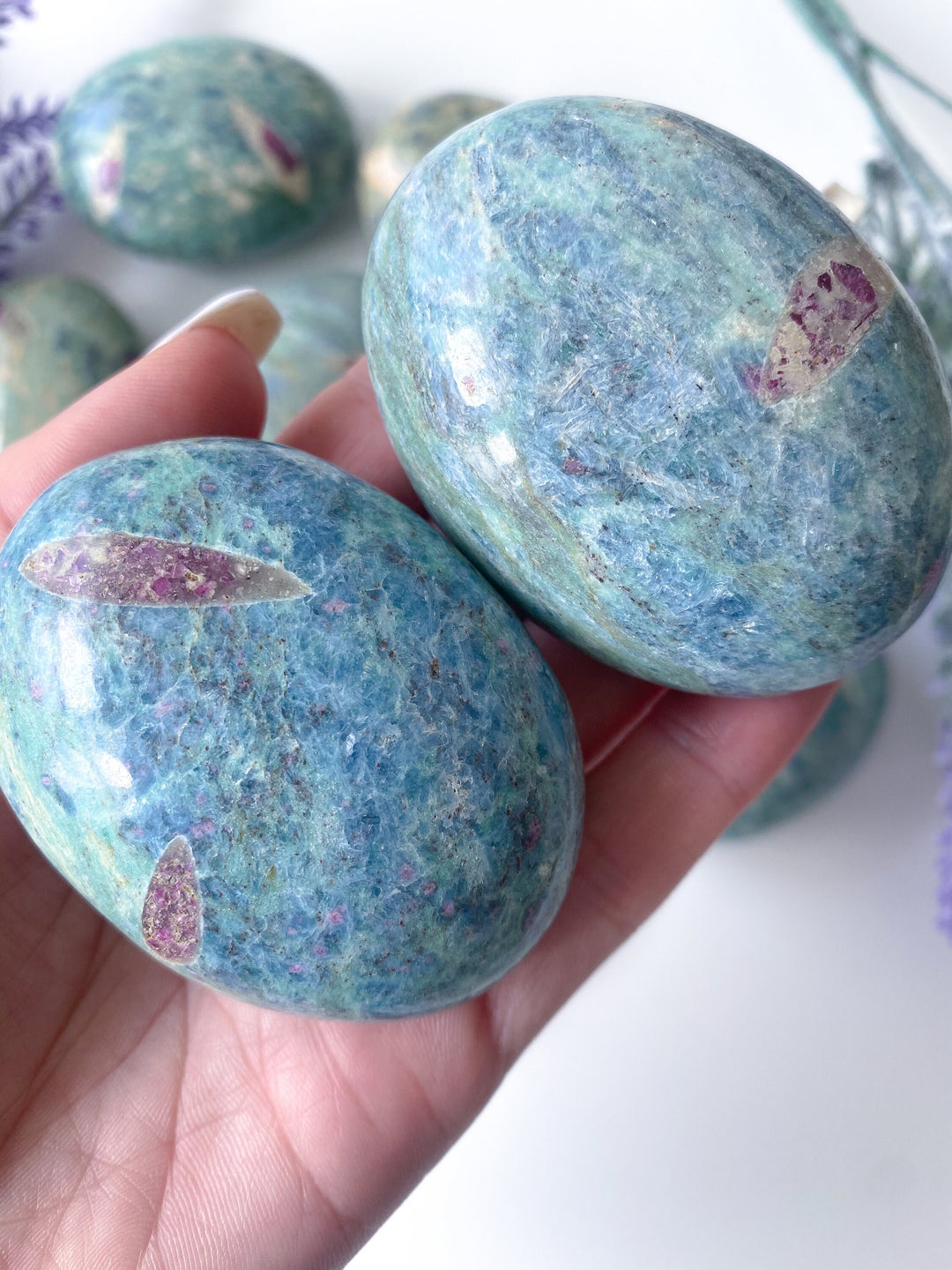 Ruby Fuchsite Palm Stone - Anyolite - Self Love - Emotional Support - Overall Health - Confidence - Release - Root and Heart Chakra