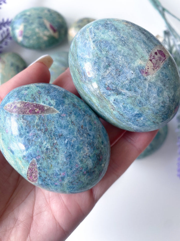 Ruby Fuchsite Palm Stone - Anyolite - Self Love - Emotional Support - Overall Health - Confidence - Release - Root and Heart Chakra