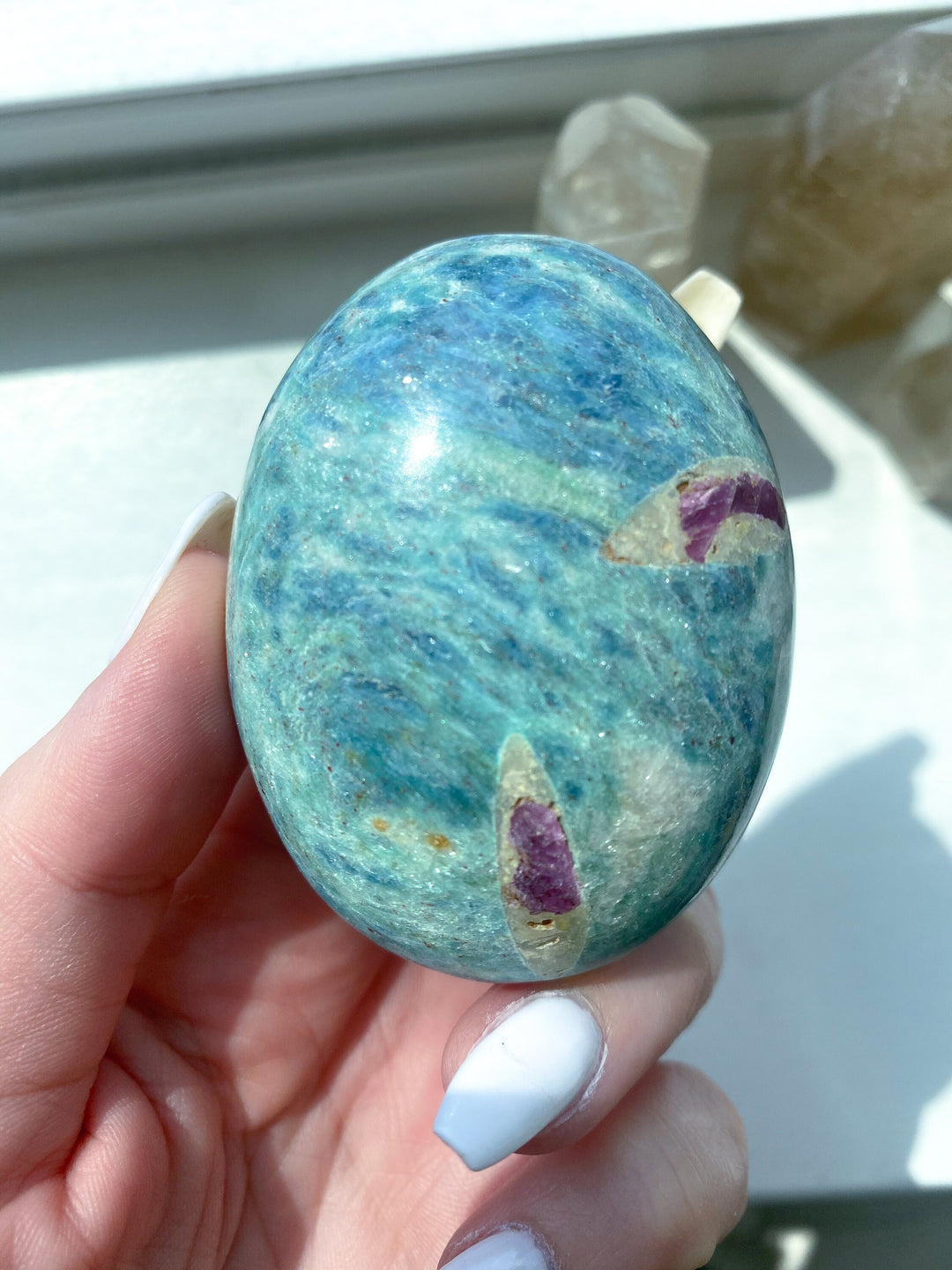 Ruby Fuchsite Palm Stone - Anyolite - Self Love - Emotional Support - Overall Health - Confidence - Release - Root and Heart Chakra