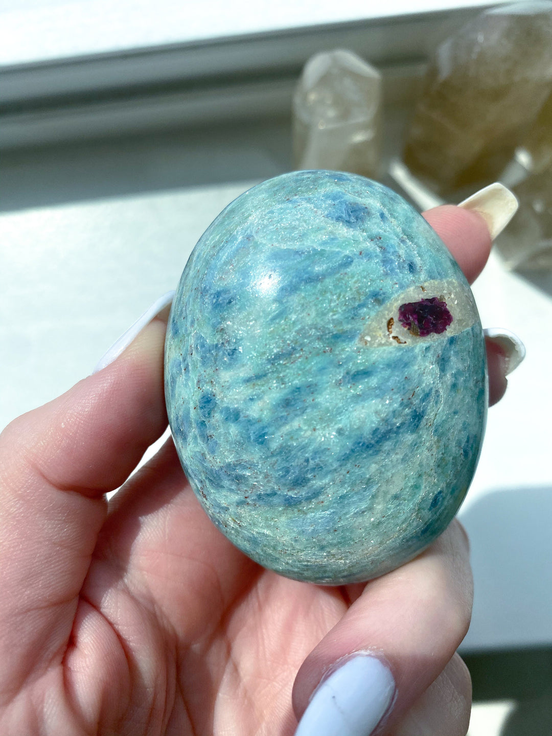 Ruby Fuchsite Palm Stone - Anyolite - Self Love - Emotional Support - Overall Health - Confidence - Release - Root and Heart Chakra