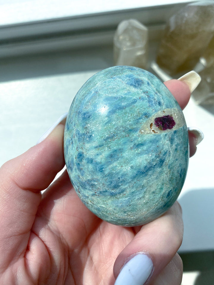 Ruby Fuchsite Palm Stone - Anyolite - Self Love - Emotional Support - Overall Health - Confidence - Release - Root and Heart Chakra