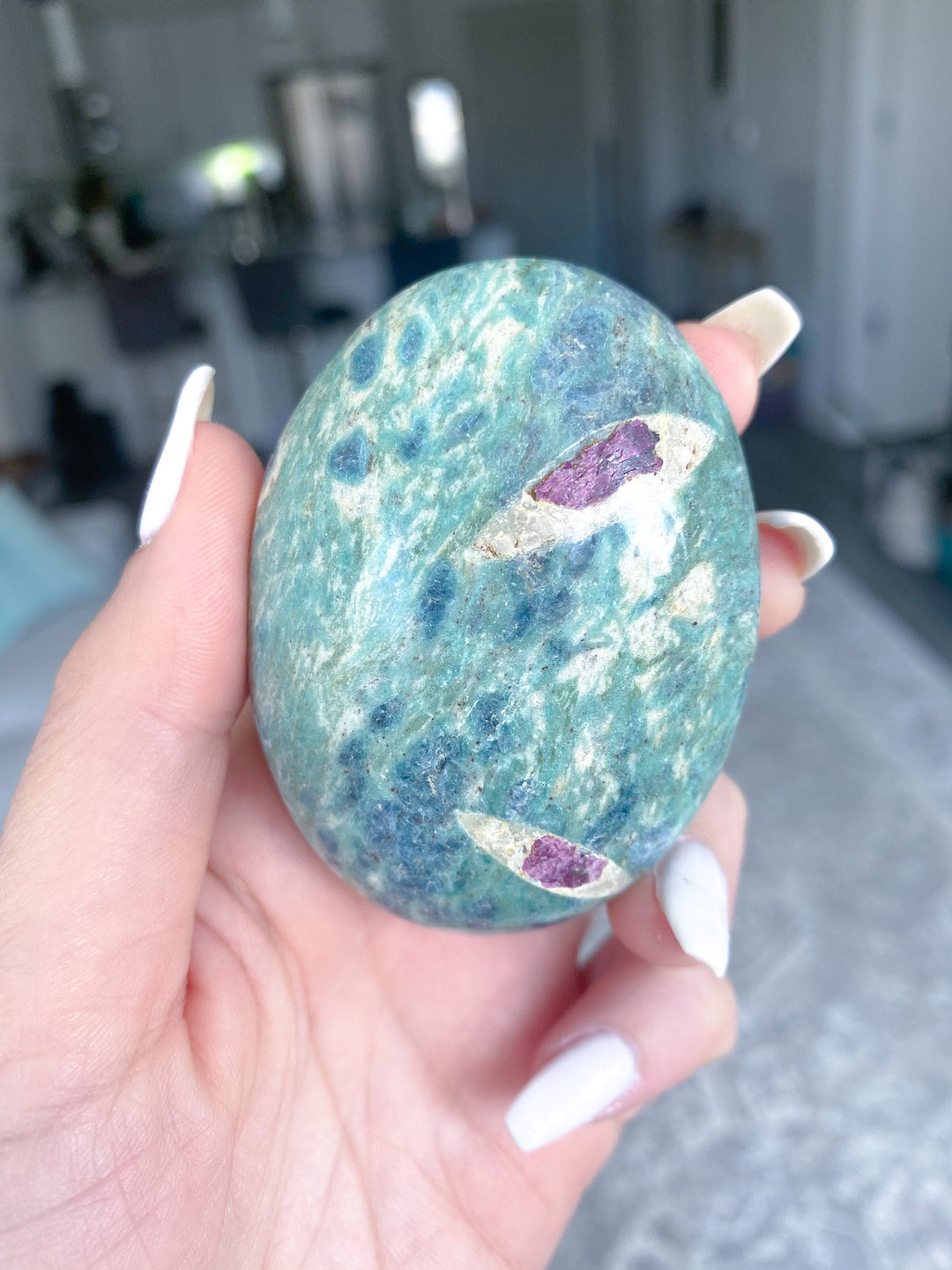 Ruby Fuchsite Palm Stone - Anyolite - Self Love - Emotional Support - Overall Health - Confidence - Release - Root and Heart Chakra