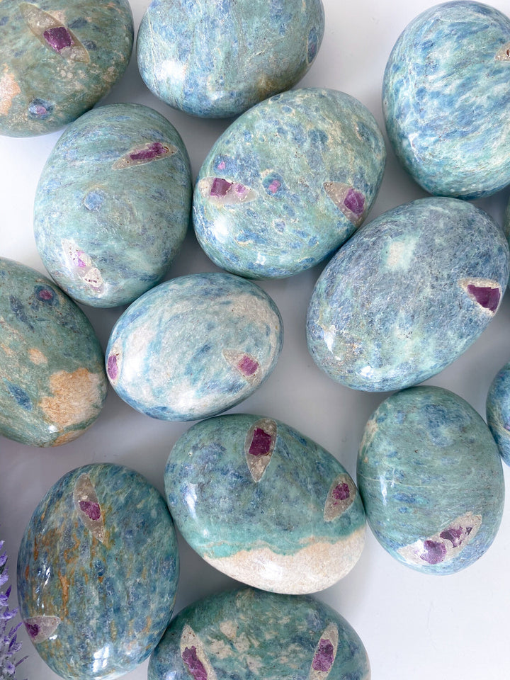 Ruby Fuchsite Palm Stone - Anyolite - Self Love - Emotional Support - Overall Health - Confidence - Release - Root and Heart Chakra