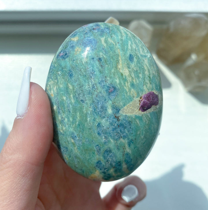Ruby Fuchsite Palm Stone - Anyolite - Self Love - Emotional Support - Overall Health - Confidence - Release - Root and Heart Chakra