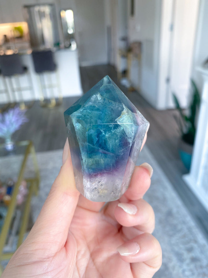 Rainbow Fluorite Polished Point with Inclusions - Get this EXACT Stone - Protection - Aura Cleanse - Communication - Visions