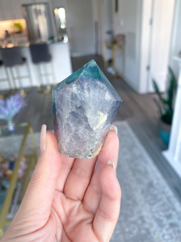 Rainbow Fluorite Polished Point with Inclusions - Get this EXACT Stone - Protection - Aura Cleanse - Communication - Visions