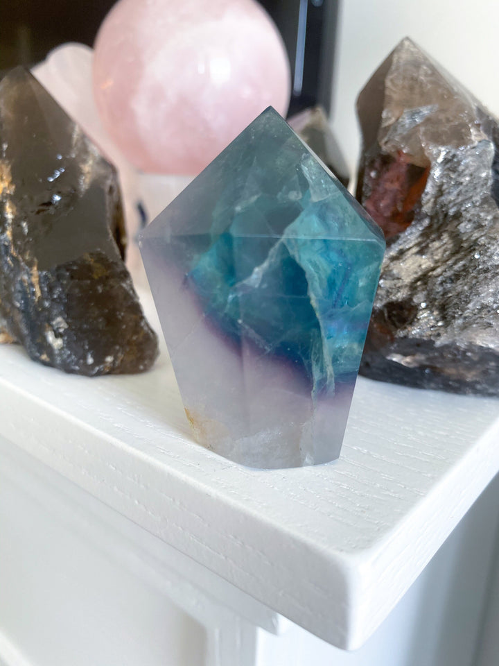 Rainbow Fluorite Polished Point with Inclusions - Get this EXACT Stone - Protection - Aura Cleanse - Communication - Visions