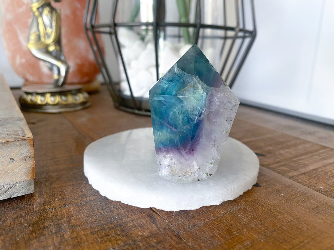Rainbow Fluorite Polished Point with Inclusions - Get this EXACT Stone - Protection - Aura Cleanse - Communication - Visions