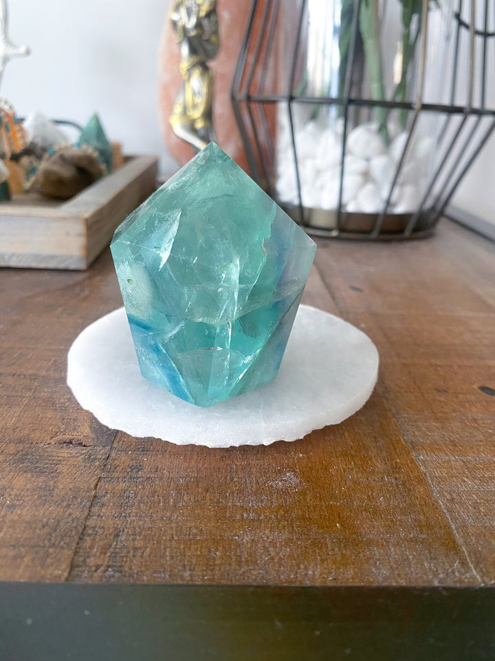 Polished Fluorite Point - Light Green and Purple - Get this EXACT Stone - Protection - Aura Cleanse - Communication - Visions