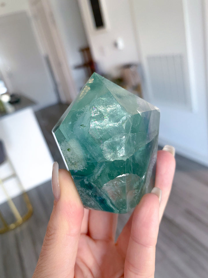 Polished Fluorite Point - Light Green and Purple - Get this EXACT Stone - Protection - Aura Cleanse - Communication - Visions