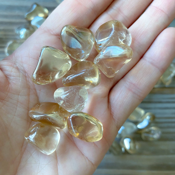 Small Gold Champagne Angel Aura Tumble Stone