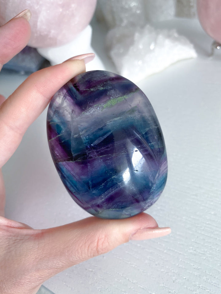 Chevron Pattern Rainbow Fluorite Palm - Green Blue Purple - Get this EXACT Stone - Protection - Aura Cleanse - Communication - Visions