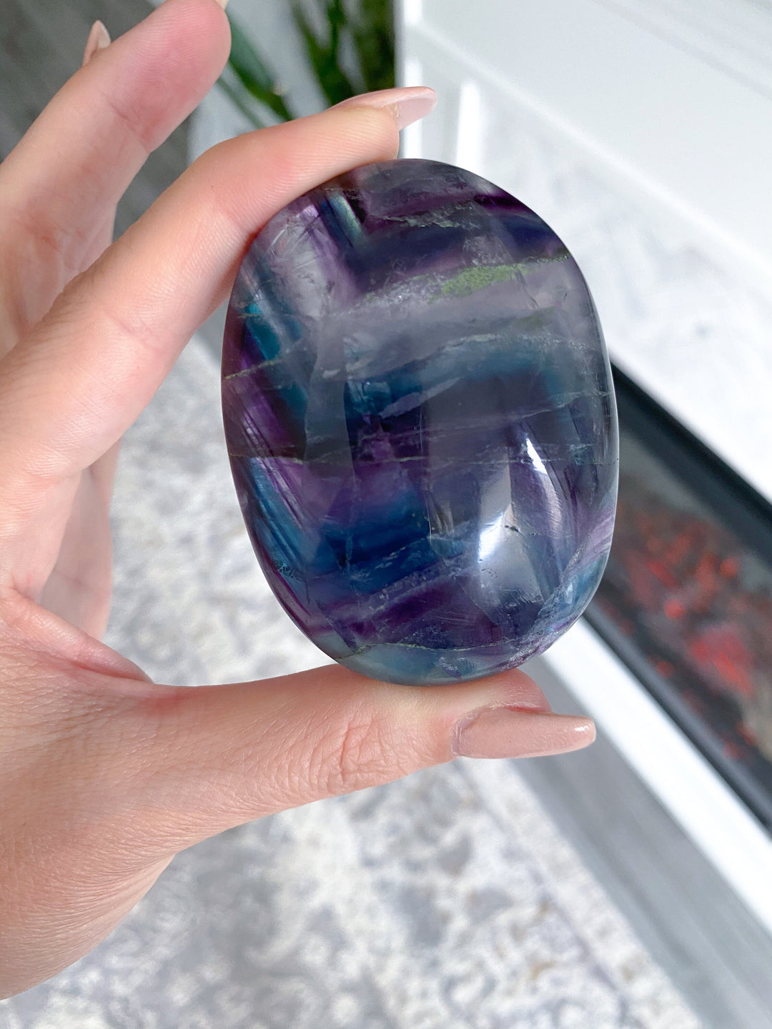 Chevron Pattern Rainbow Fluorite Palm - Green Blue Purple - Get this EXACT Stone - Protection - Aura Cleanse - Communication - Visions