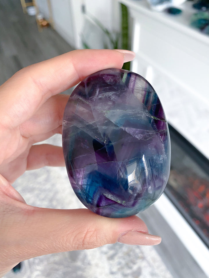 Chevron Pattern Rainbow Fluorite Palm - Green Blue Purple - Get this EXACT Stone - Protection - Aura Cleanse - Communication - Visions